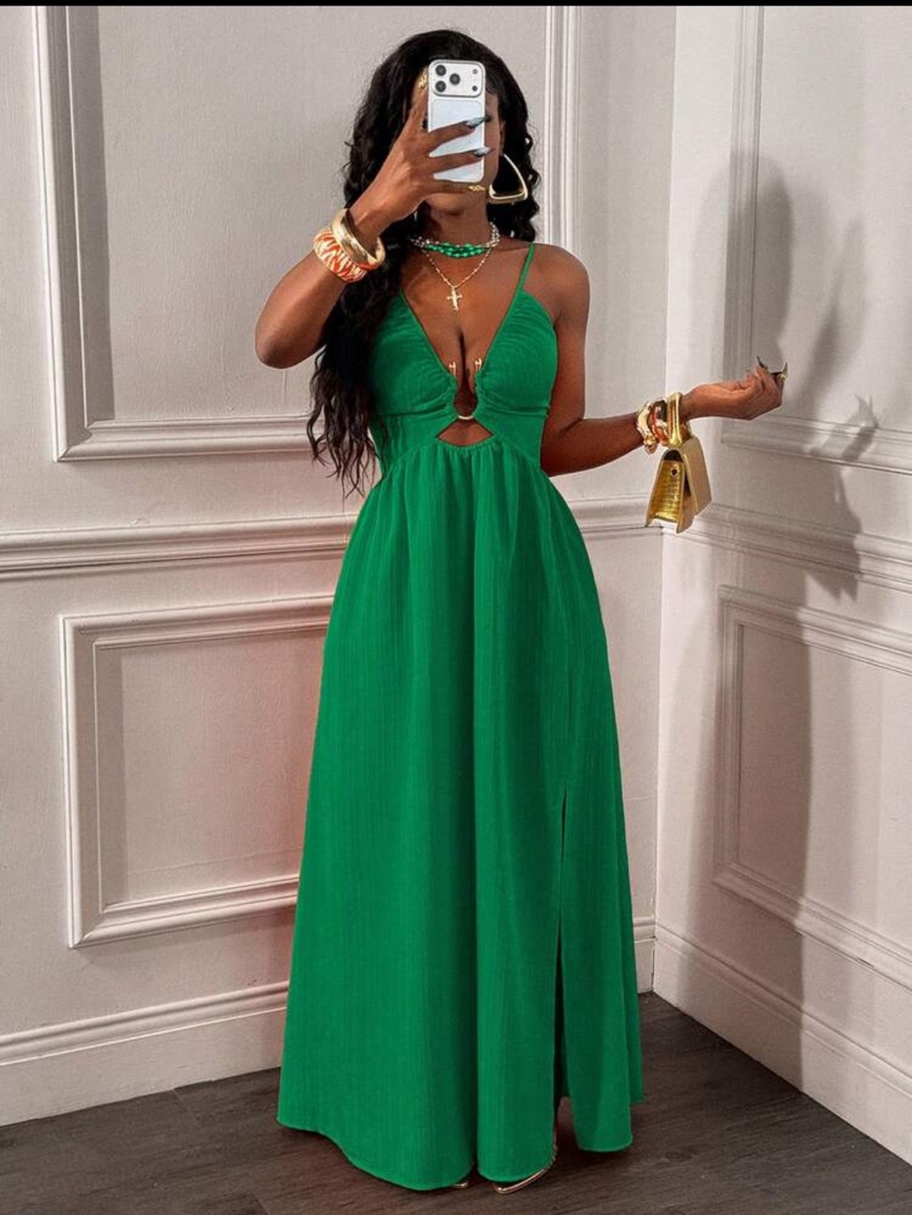 Green Cutout Maxi Dress with Side Slit